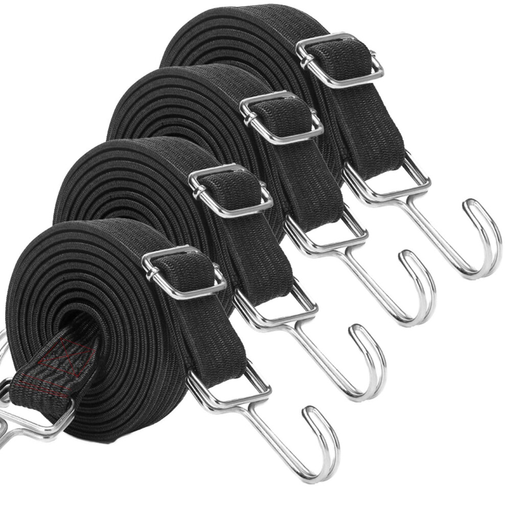 Jetaine Bungee Cords With Hooks, 4 Pack Adjustable Bungee Straps, 80Cm Long Flat Elastic Rope With Hooks, Large Heavy Duty Rubber Elastic Straps With 6478352132443