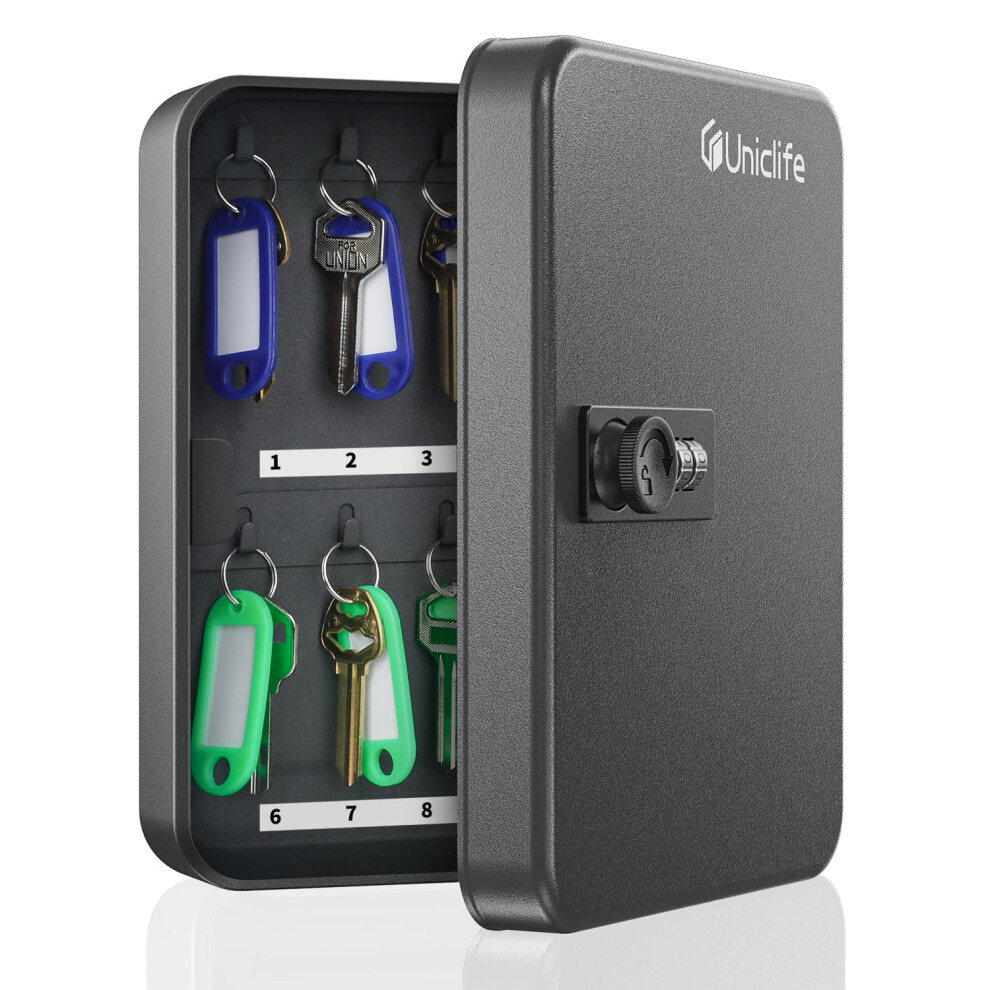 Uniclife 20 Position Key Cabinet With Combination Lock Resettable Black Digital Security Storage Box Steel Key Organizer With Colorful Key Tag Labels 3768722034983