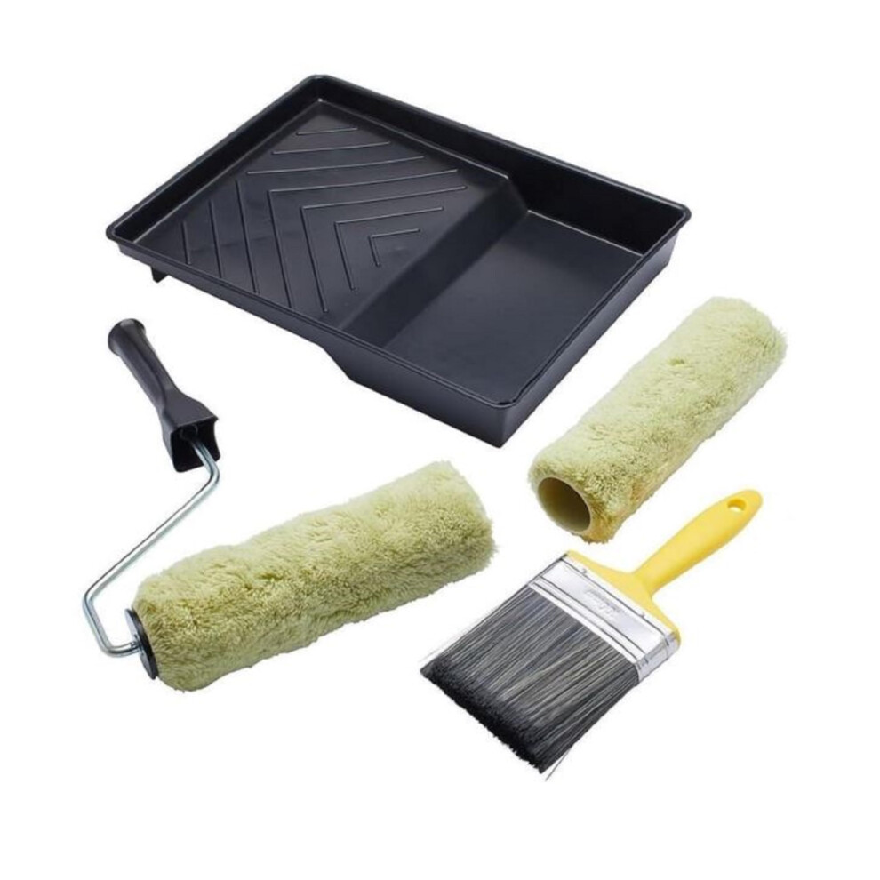 Prodec 9 Inch X 1.75" 5 Piece Twin Masonry Paint Roller, Frame, 4" Brush And Tray Set, Heavy Duty Paint Roller Set For Painting With Smooth And Textu 3740516150710