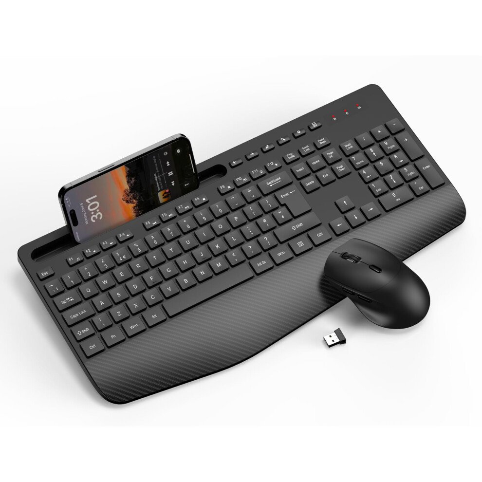 Wireless Keyboard And Mouse Combo, Full-Size Ergonomic Keyboard With Wrist Rest, Phone Holder, Sleep Mode, Silent 2.4Ghz Cordless Set For Computer, L 3197952747903