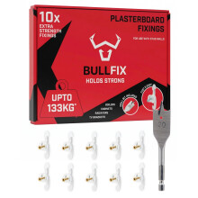 Bullfix Extra Plasterboard Fixings Heavy Duty Pack - Starter 10 Pack, Drywall Anchor for Insulated Plasterboard, Stud & Hollow Cavity Wall Anchor Kit