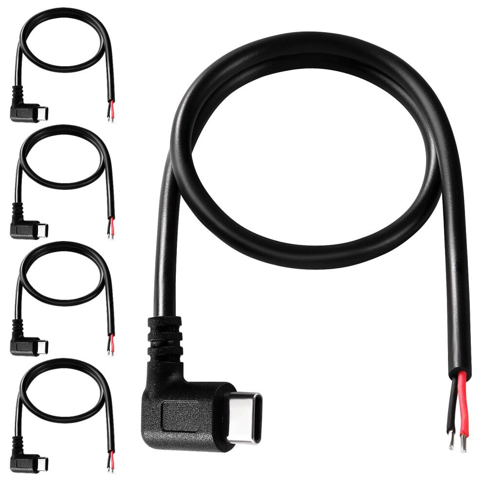 Kuoqiy 5 Pcs 30Cm 22Awg Right Angle Usb Type C Male Plug Pigtail Power Cable, 5V 3A Usb C To 2 Pin Bare Wire Open End Wire, Usb Type C Pigtail Cable 3439798847738