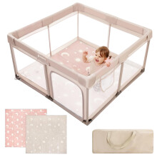 Joypony Baby Playpen with Mat for Toddlers, 127 x 127 cm Kids Play Pen with Visible Breathable Mesh, Sturdy Baby Fence with Anti-Slip Base, Indoor&Ou