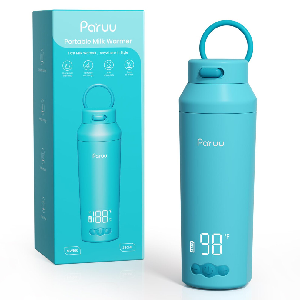 Paruu Portable Bottle Warmer For Breast Milk & Water, Baby Bottle Warmer With Fast Heating For Night Feeding, 7-Temp Control, Large 12Oz Capacity, Id