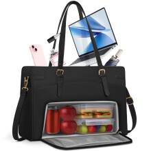 RAINSMORE Laptop Bags for Women with Insulated Lunch Compartment Work Tote Bag 15.6 inch Large Laptop Handbag PU Leather for Office Business College