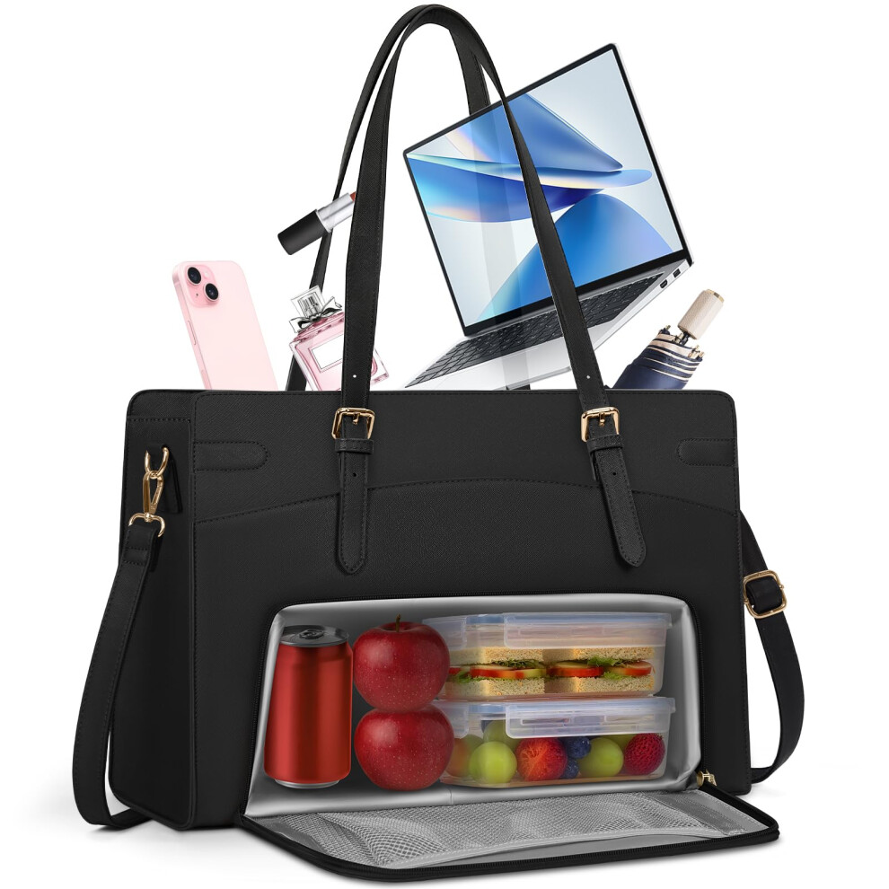 Rainsmore Laptop Bags For Women With Insulated Lunch Compartment Work Tote Bag 15.6 Inch Large Laptop Handbag Pu Leather For Office Business College 4203379354743