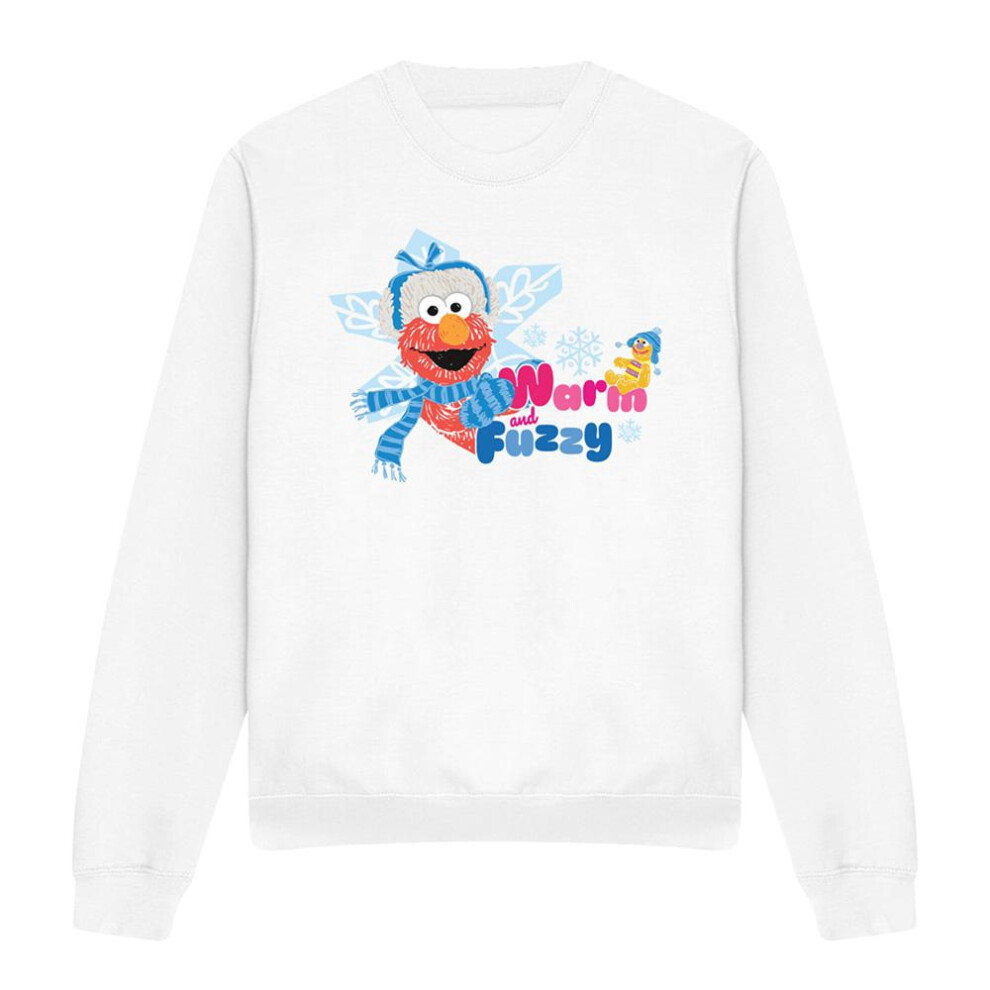 Sesame Street (Xxl, ) Unisex Adult Warm And Fuzzy Holiday Elmo Sweatshirt White