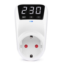 LED Display Spänningsskyddsuttag AC 230V Justerbart 16A Power Protector-Uttag med Automatisk Återställningsfunktion EU-Kontakt