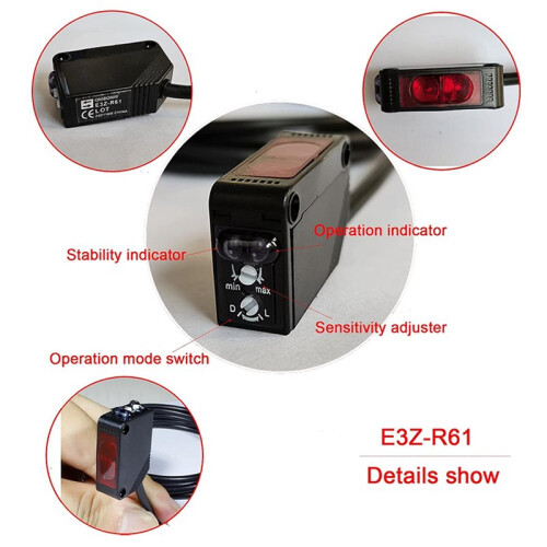 3X E3Z-R61 NPN Photoelectric  Sensor with Bracket Mirror Reflection Photoelectric  Sensor 2m Range 2