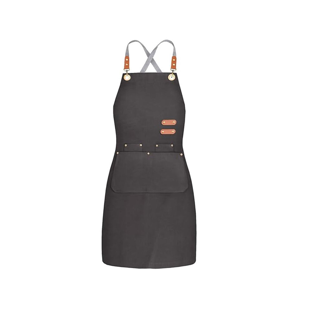 Semoic Chef Canvas Apron For Men Women,Across Back Kitchen Bib Apron With 4 Pockets,For Cooking Hairstylist Work