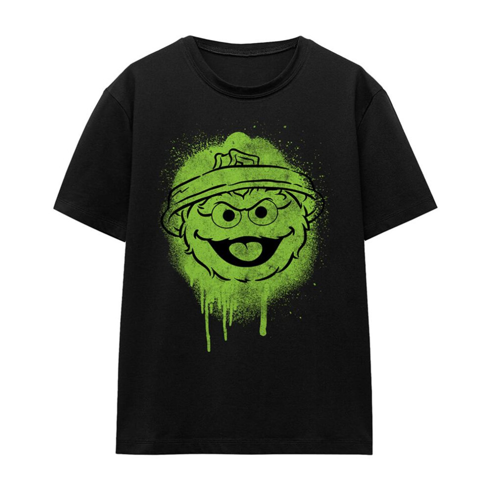Sesame Street (Xl, ) Womens/Ladies Spray Face Oscar The Grouch Graffiti T-Shirt Black