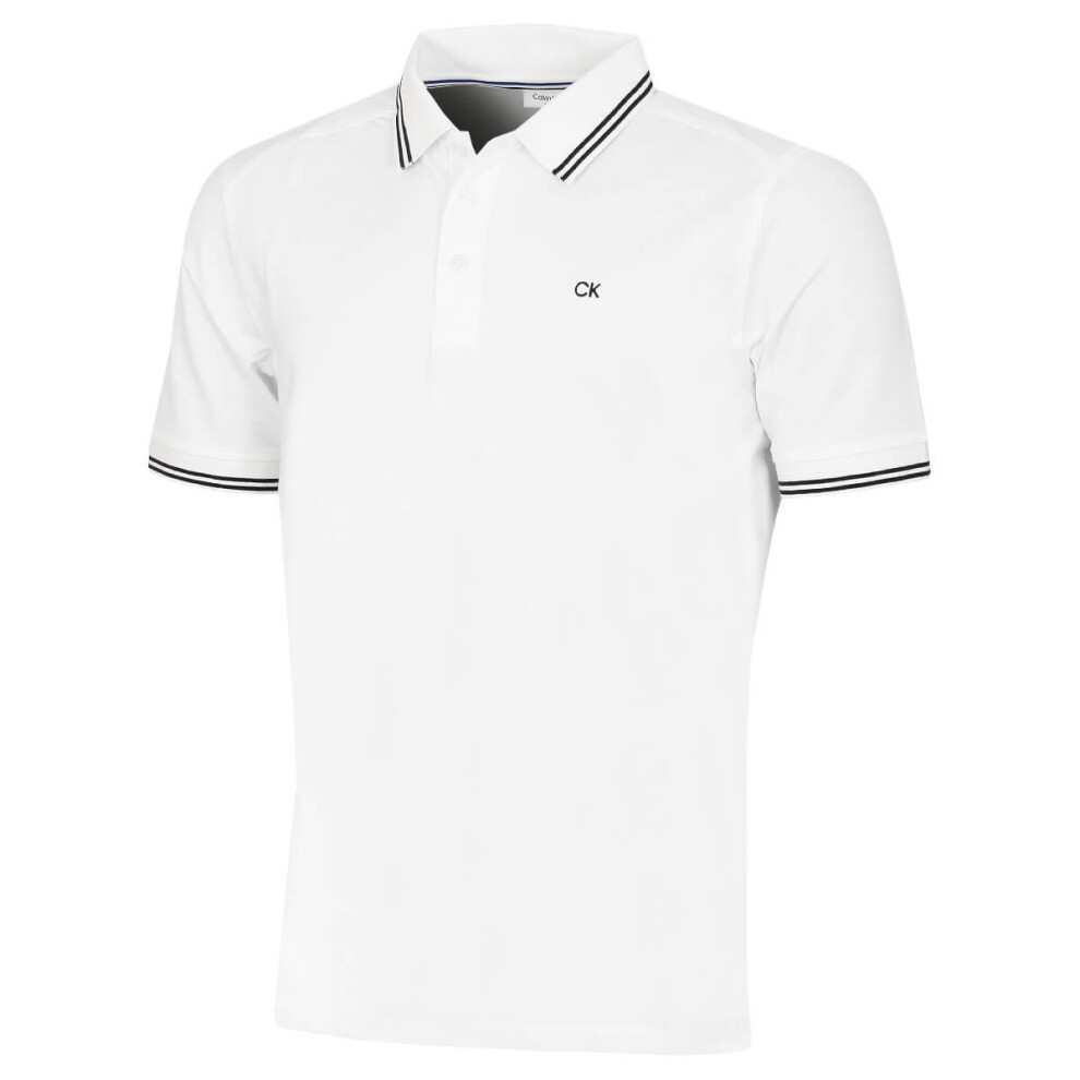 Calvin Klein (Xxl, Tipped) Mens Campus Tipped Lightweight Golf Polo Shirt White