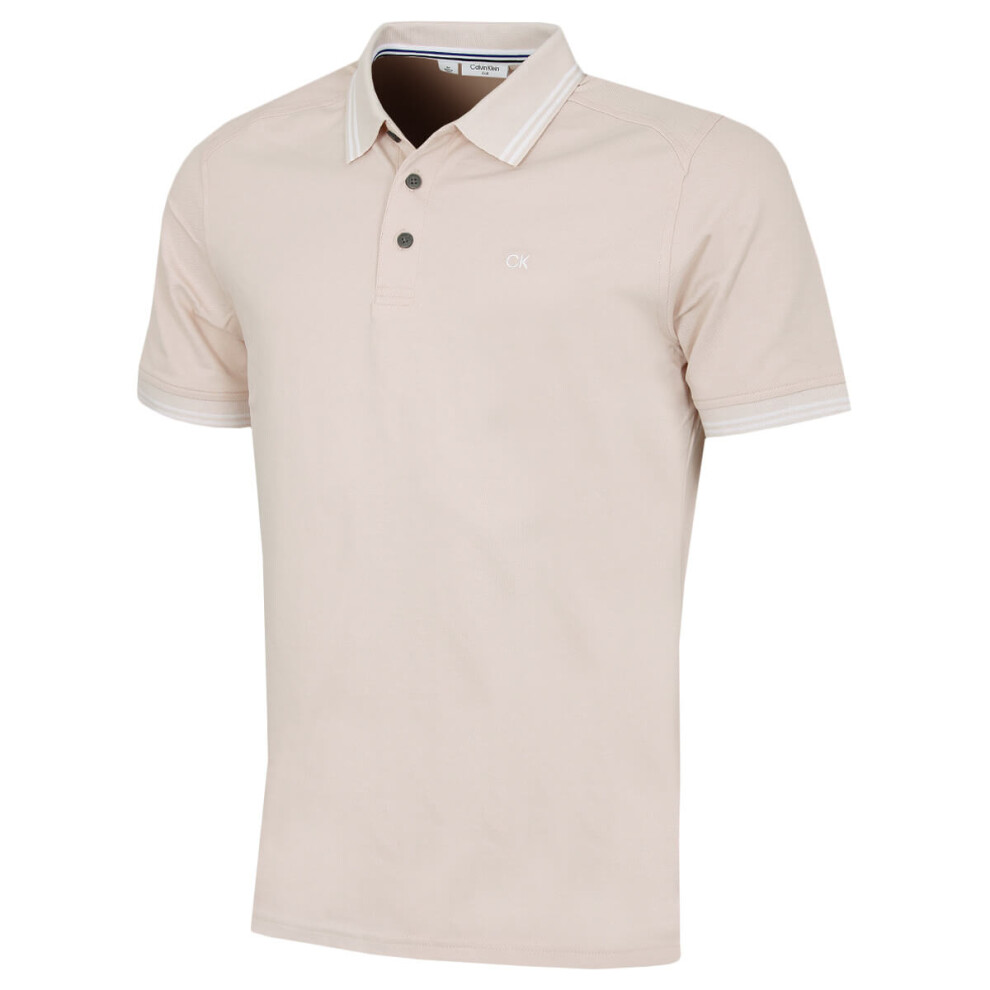Calvin Klein (Xxxxxl, Stone Tipped) Mens Campus Tipped Lightweight Golf Polo Shirt