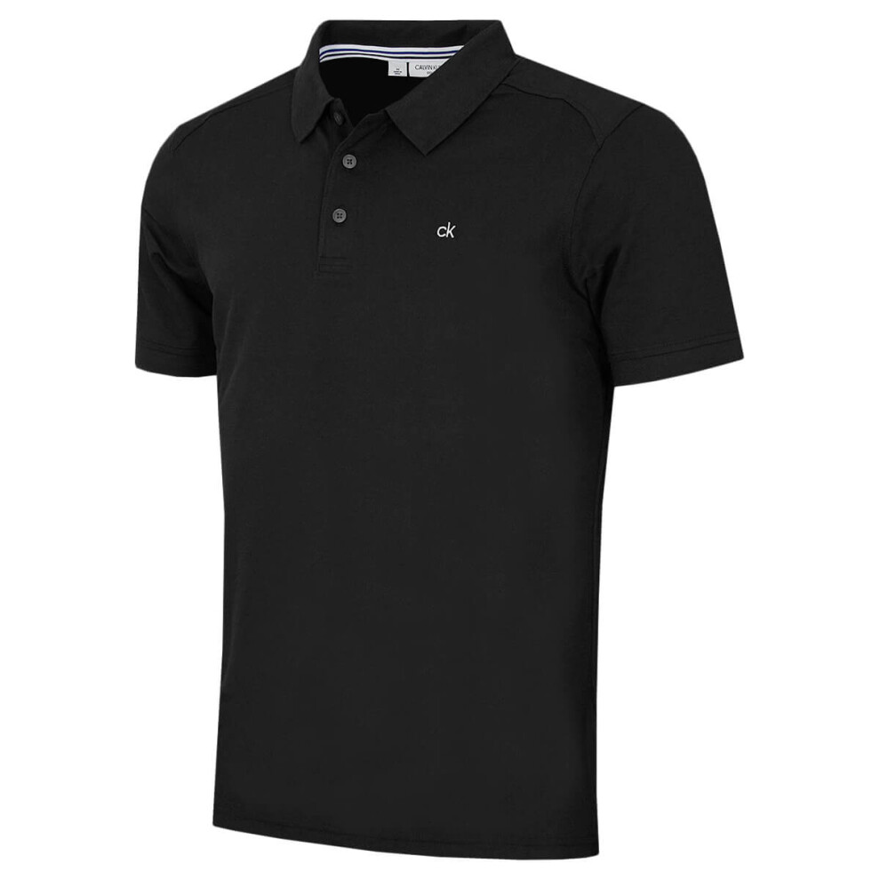Calvin Klein (Xxxxxl, ) Mens 2026 Campus 3 Button Ribbed Collar Golf Polo Shirt Black