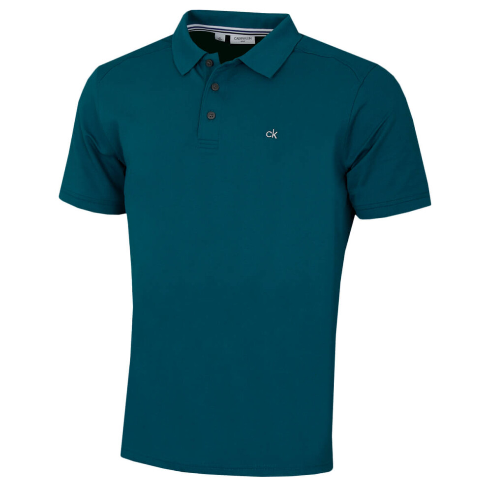Calvin Klein (M, Petrol) Mens 2026 Campus 3 Button Ribbed Collar Golf Polo Shirt Not,Specified