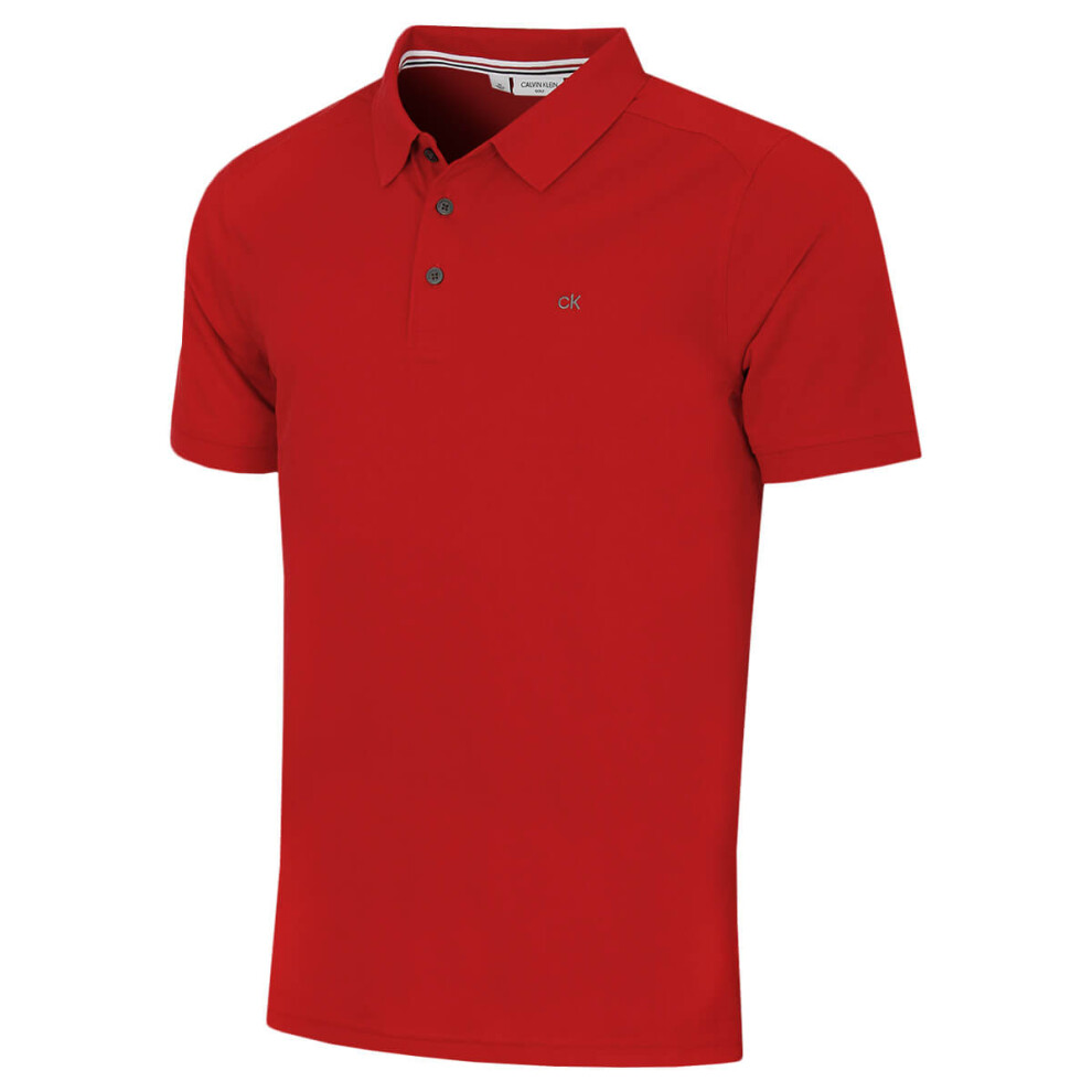 Calvin Klein (Xxxxl, ) Mens 2026 Campus 3 Button Ribbed Collar Golf Polo Shirt Red