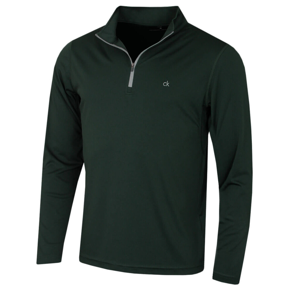 Calvin Klein (L, Evergreen) Mens 2026 Harlem 1/4 Zip Lightweight Technical Ck Golf Sweater