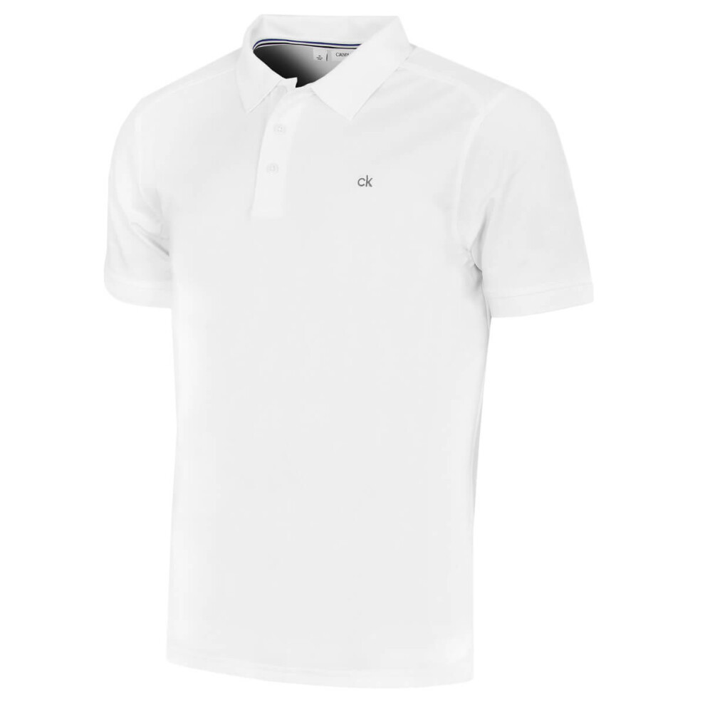 Calvin Klein (Xxxxxl, ) Mens 2026 Campus 3 Button Ribbed Collar Golf Polo Shirt White