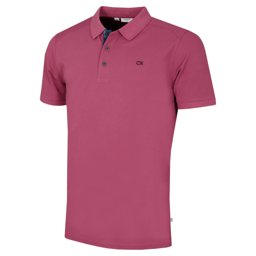 Calvin Klein (Xxxxl, Camo) Mens 2026 Campus 3 Button Ribbed Collar Golf Polo Shirt Mauve