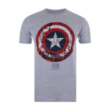 (XL, Grey/Red/Navy) Captain America Mens Shield T-Shirt