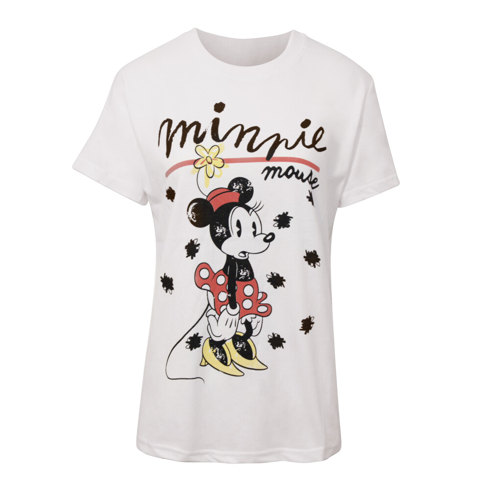 Disney (M, White) Womens/Ladies Minnie Mouse Scribble T-Shirt