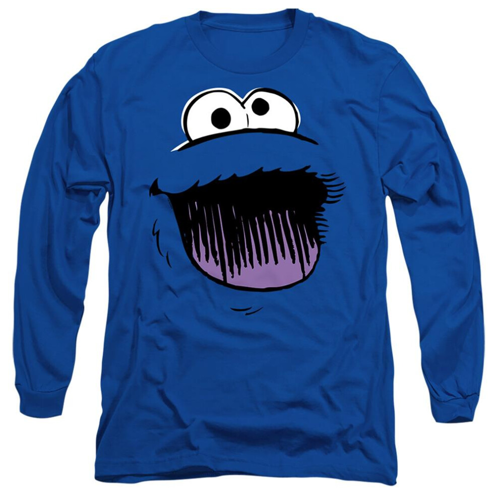 Sesame Street (Xxl, Royal ) Unisex Adult Cookie Monster Sketch Face Long-Sleeved T-Shirt Blue