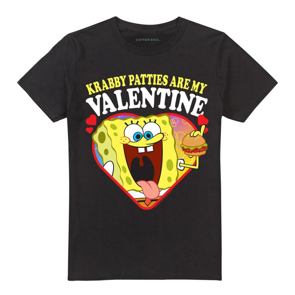 Spongebob Squarepants (Xl, ) Unisex Adult Krabby Patties Are My Valentine T-Shirt Black