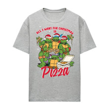 (S, Athletic Heather) Teenage Mutant Ninja Turtles Womens/Ladies All I Want For Christmas Is Pizza Heather T-Shirt