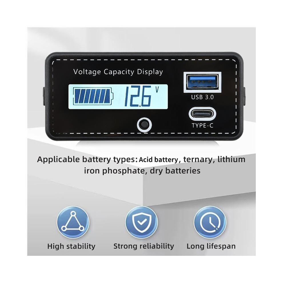 Lead-Acid Lithium Lifepo4 Car Motorcycle Voltmeter Voltage Gauge 8-30V Battery Capacity Indicator With Lcd Digital 4714192973344
