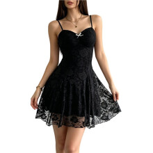 Women'S Dress Floral Spaghetti Strap Mesh Short Dresses Going Out Sundress Black XS