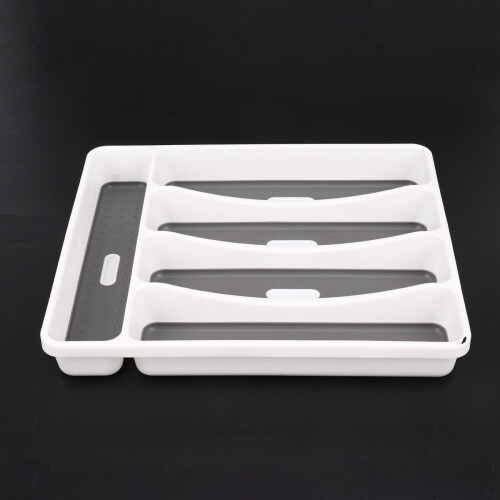 2X Large Gray Silverware Tray Fork Collection Container 5 Compartments Soft-Grip Plastic Storage Box for Tableware 2