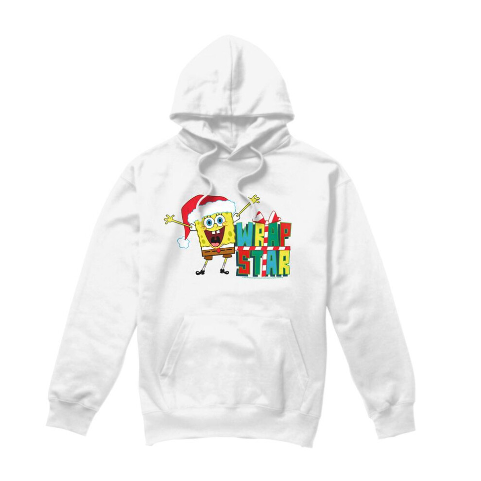 Spongebob Squarepants (S, White) Mens Wrap Star At Christmas Hoodie