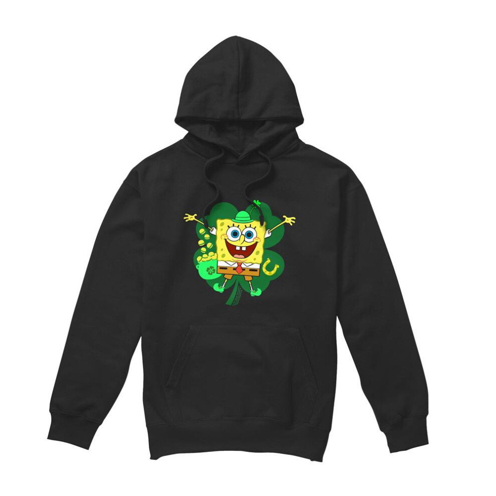 Spongebob Squarepants (S, Black) Mens Spongey Four Leaf Clover St Patricks Day Hoodie