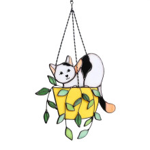Sonnenfänger "Katze im Blumentopf" zum Aufhängen im Buntglasfenster, Kristall-Sonnenfänger, Acryl-Sonnenfänger-Set, Wandkunst B