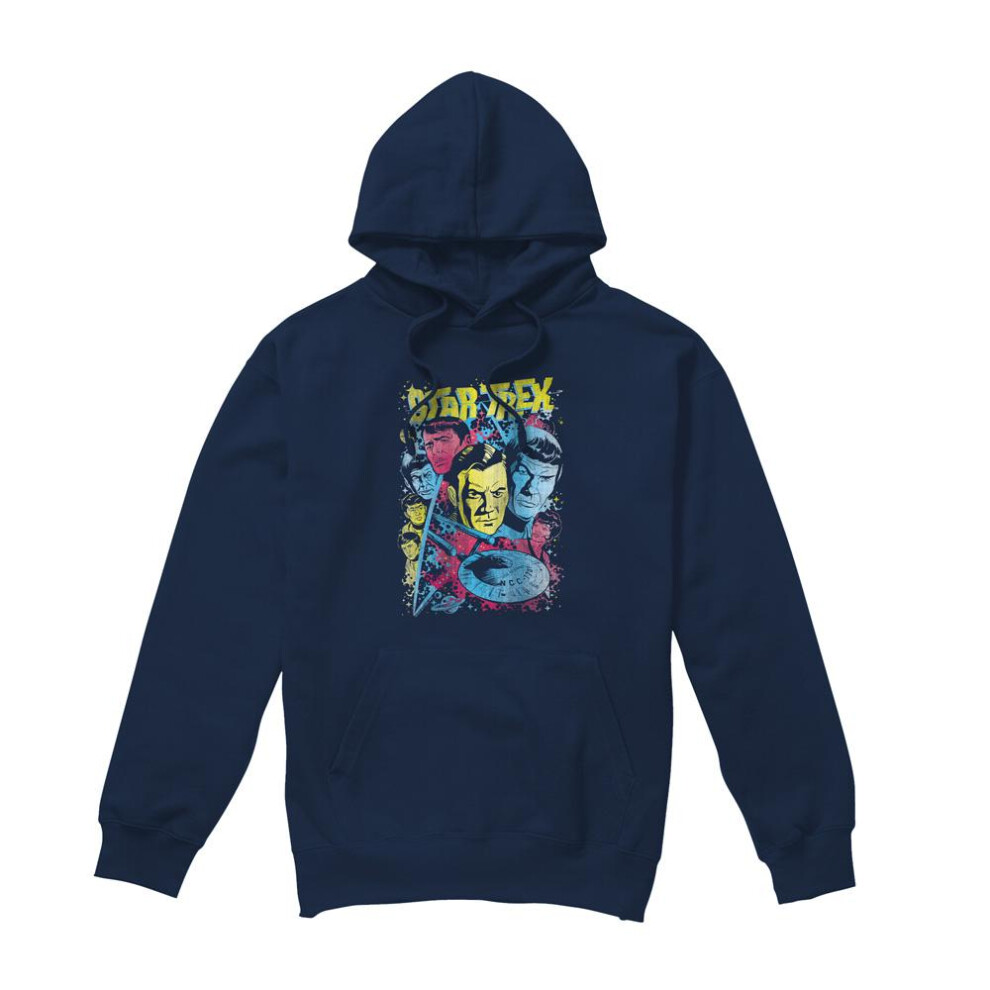 Star Trek (Xl, Navy) Mens Classic Crew Illustrated Hoodie Blue,Multicoloured