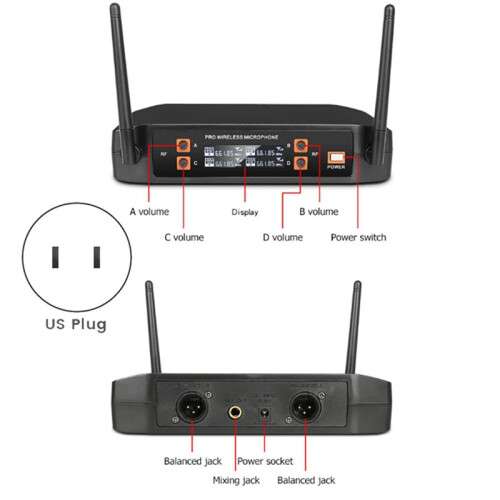 Wireless Microphone Headset 4 Channel UHF Fixed Frequency Dynamic Microphone for Karaoke Wedding Party Band Church US 1