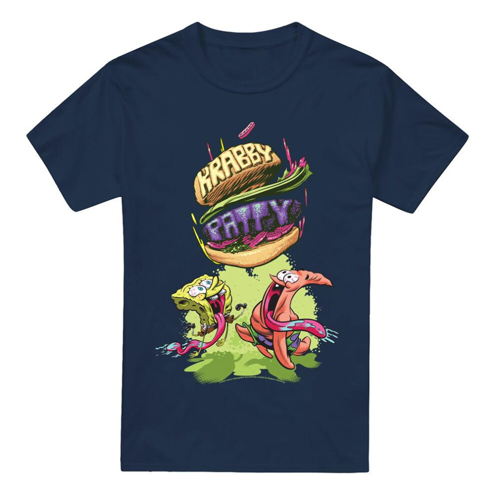 Spongebob Squarepants (M, Navy) Mens Krabby Patty From The Sky T-Shirt Blue,Multicoloured