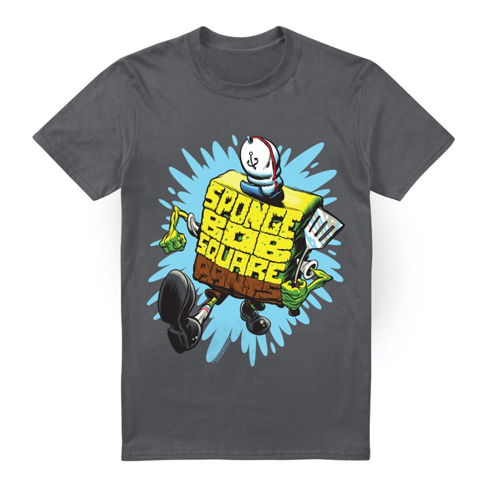 Spongebob Squarepants (Xxl, Charcoal) Mens Letter T-Shirt Multicoloured