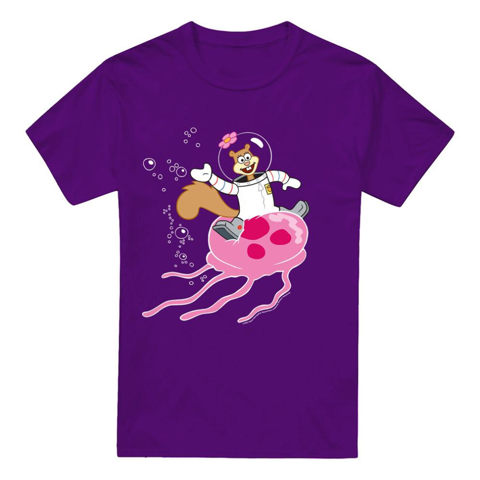 Spongebob Squarepants (Xxl, ) Mens Sandy Rides The Jellyfish T-Shirt Purple