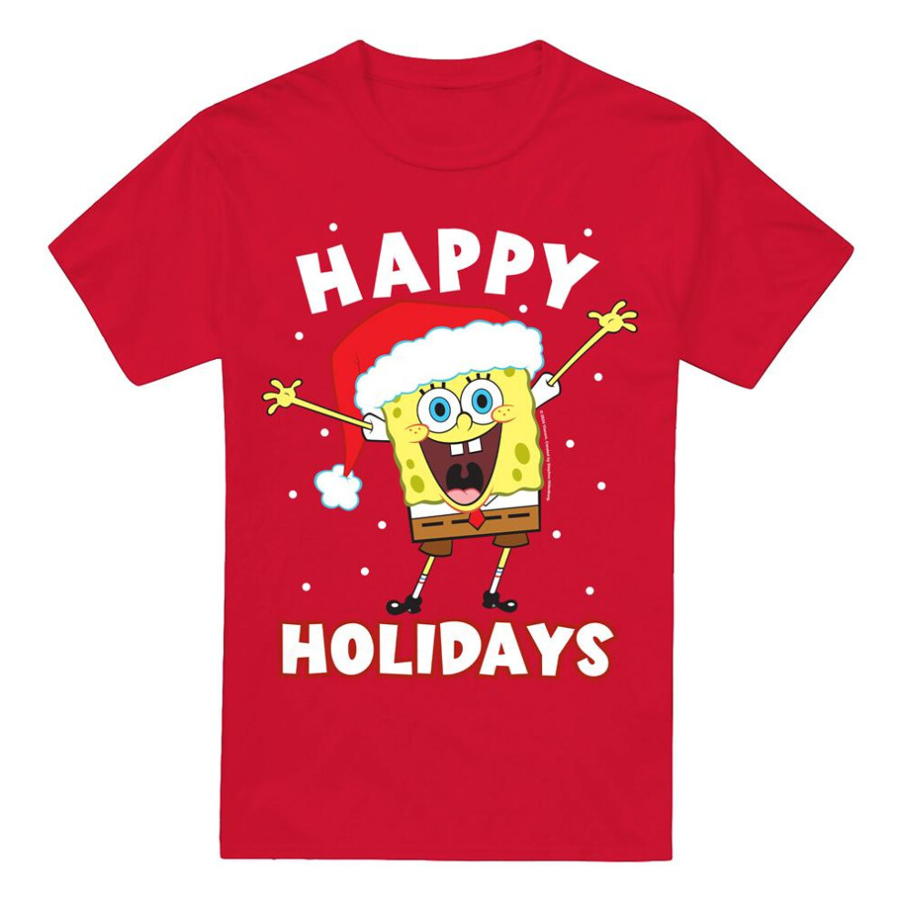 Spongebob Squarepants (3Xl, Red) Mens Happy Holidays Christmas T-Shirt