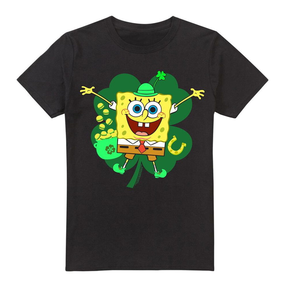 Spongebob Squarepants (3Xl, Black) Mens Spongey Four Leaf Clover St Patricks Day T-Shirt