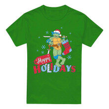 (S, Kelly Green) Teenage Mutant Ninja Turtles Mens Happy Holiday Sparkle Christmas T-Shirt