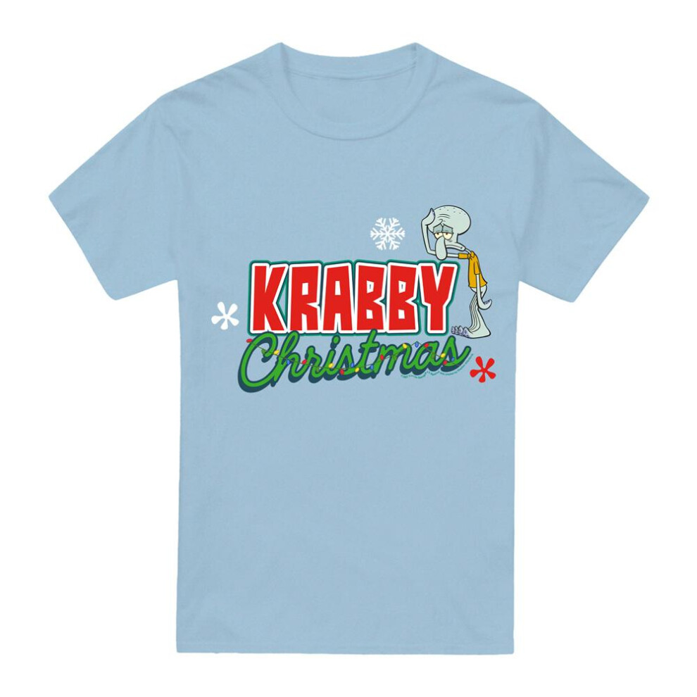 Spongebob Squarepants (M, Light ) Mens Krabby Christmas Squidward T-Shirt Blue
