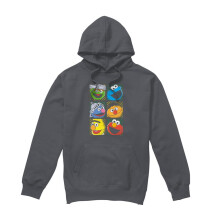 (S, Charcoal) Sesame Street Unisex Adult Grid Photos Hoodie