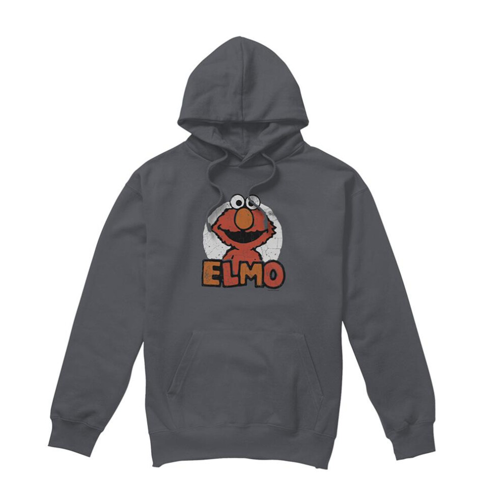 Sesame Street (L, Charcoal) Unisex Adult Elmo Name Hoodie Multicoloured
