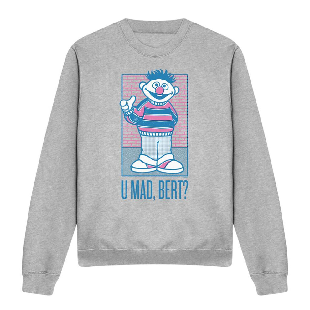 Sesame Street (L, Athletic Heather) Unisex Adult U Mad Bert? Ernie Sweatshirt Multicoloured
