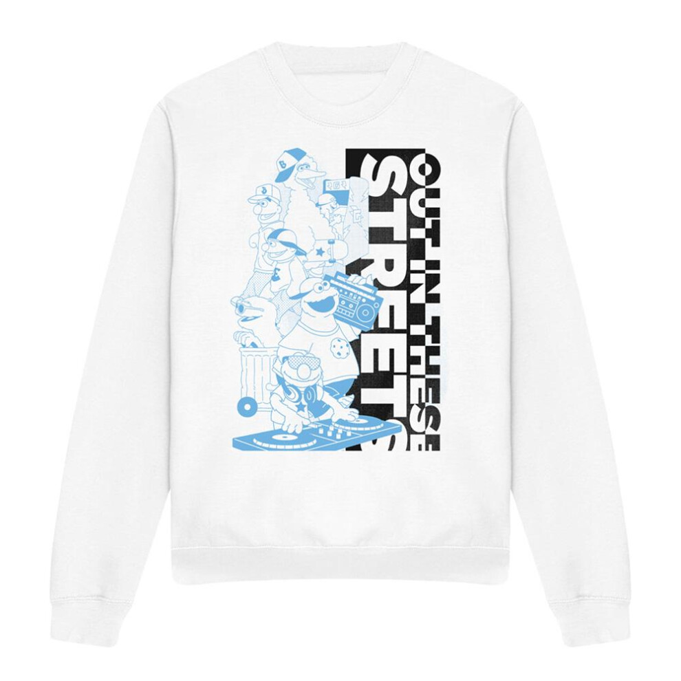 Sesame Street (Xxl, ) Unisex Adult Out In These Streets Sweatshirt White