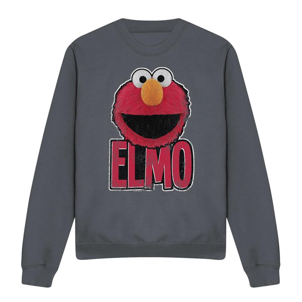 Sesame Street (Xl, Charcoal) Unisex Adult Elmo Smile Sweatshirt Multicoloured