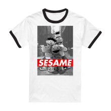 (XXL, White/Black) Sesame Street Unisex Adult Sesame Ringer T-Shirt