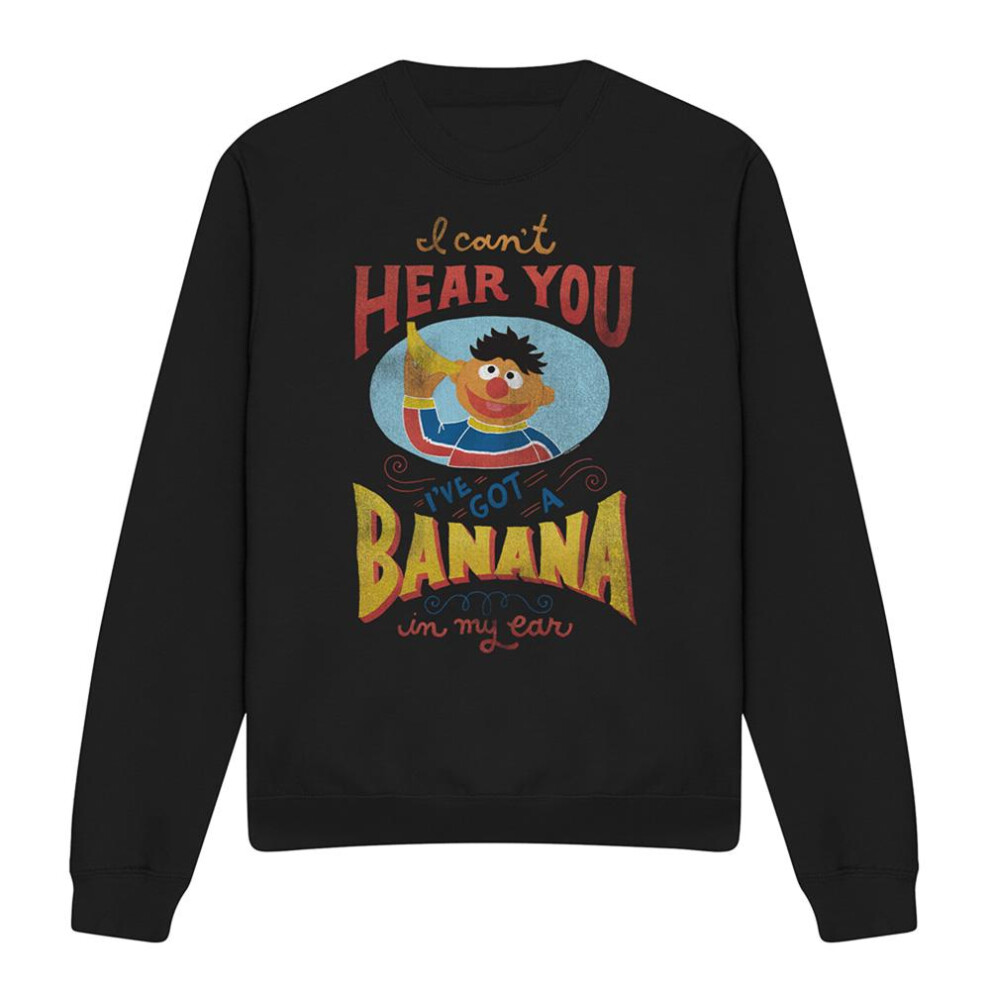 Sesame Street (Xl, ) Unisex Adult Banana In My Ear Ernie Sweatshirt Black